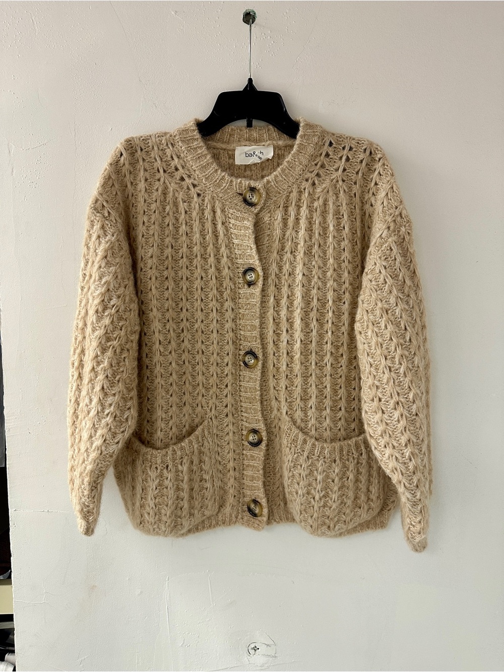 ba&sh Beige Knit Button-Up Cardigan Sweater BOSIC Cardi size XS NWT